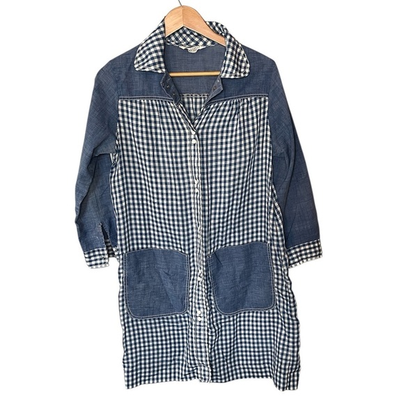 Models Coat x Vintage Blue Gingham Button Down House Dress - Picture 2 of 10